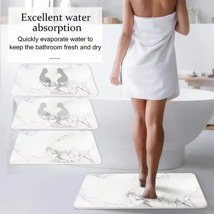 INSTAMAT - Stone Bath Mat (White Marble)  - Diatomaceous Earth Shower Mat